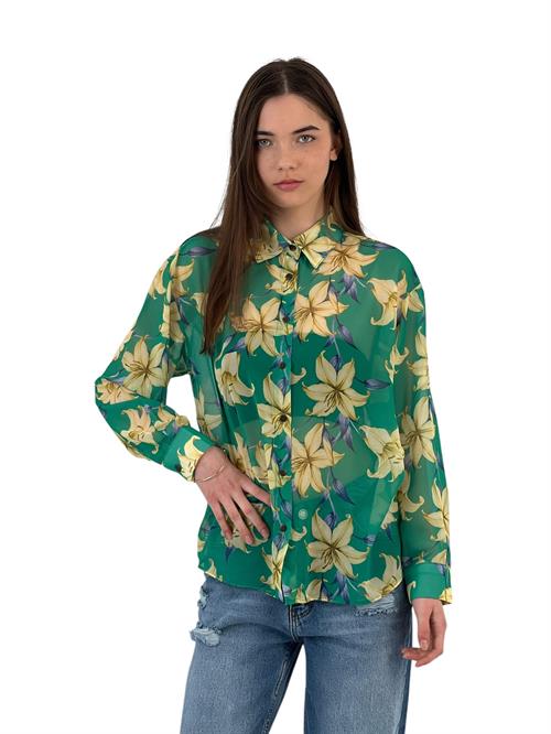 Tropical Flower Patterned Transparent Shirt