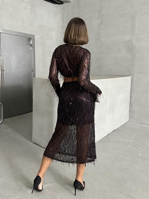 Feather Sequin Wholesale Skirt - Black Burgundy