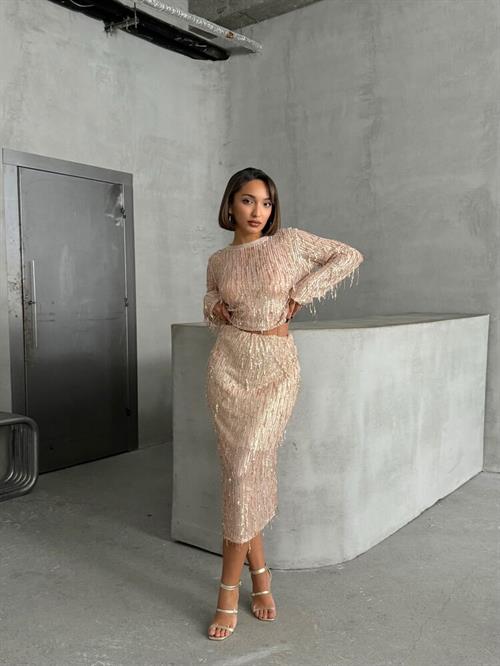 Feather Sequin Wholesale Skirt - Stone Gold