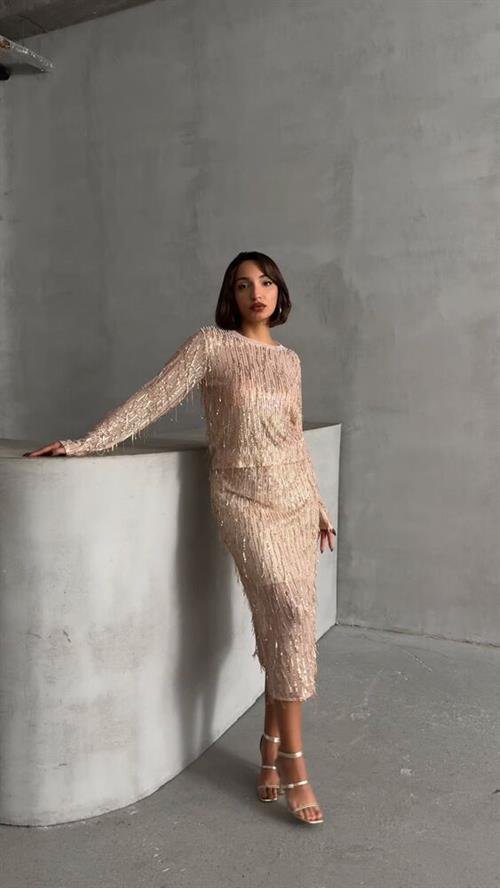 Feather Sequin Wholesale Skirt - Stone Gold