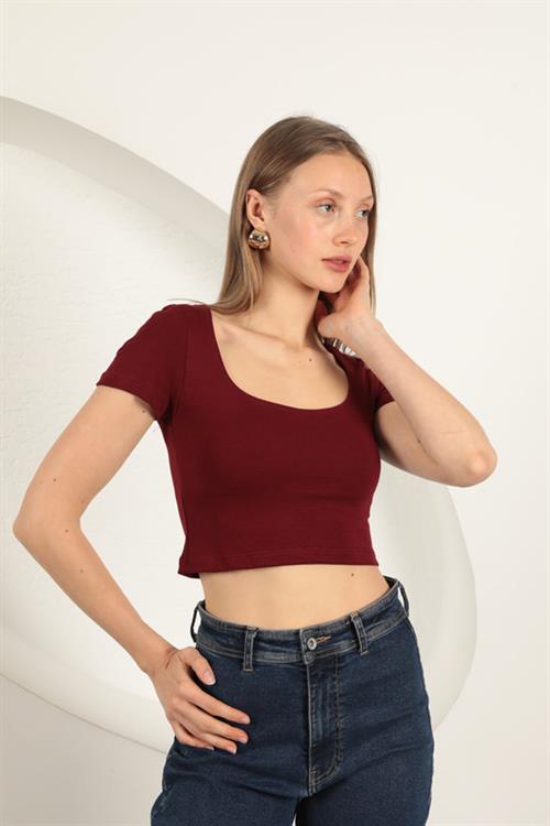 U Neck Blouse-Burgundy