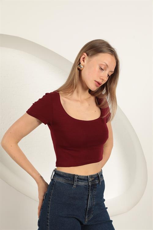 U Neck Blouse-Burgundy