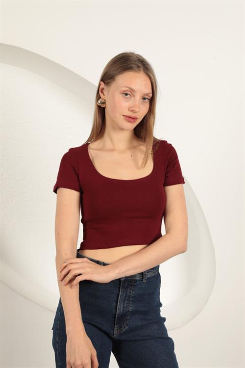 U Neck Blouse-Burgundy