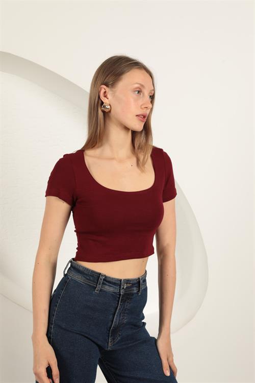 U Neck Blouse-Burgundy