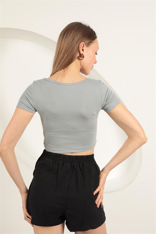 U Neck Blouse-Grey