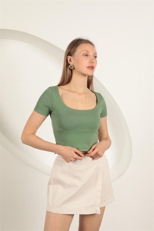 U Neck Blouse- Khaki