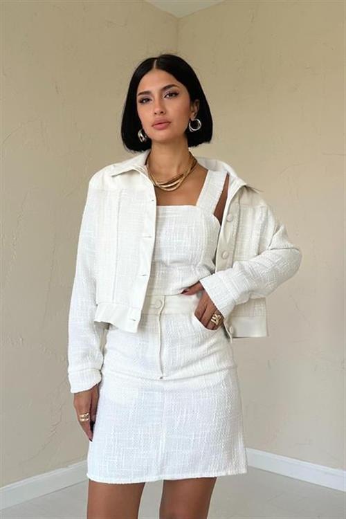 Wholesale Ecru Three-Piece Set with Leather Trim