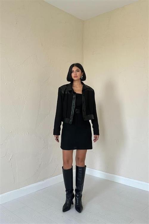 Wholesale Black Three-Piece Set with Leather Trim