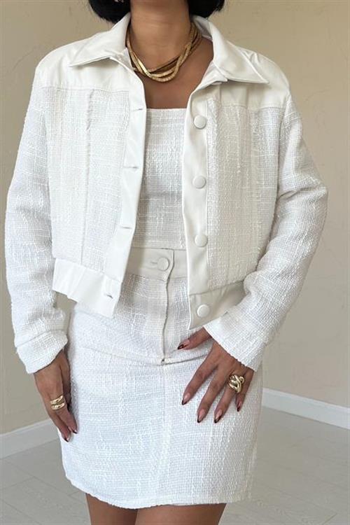 Wholesale Ecru Three-Piece Set with Leather Trim