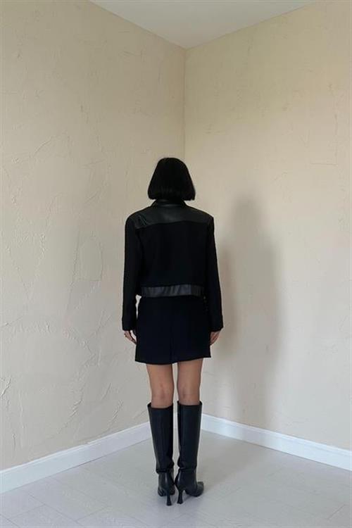 Wholesale Black Three-Piece Set with Leather Trim