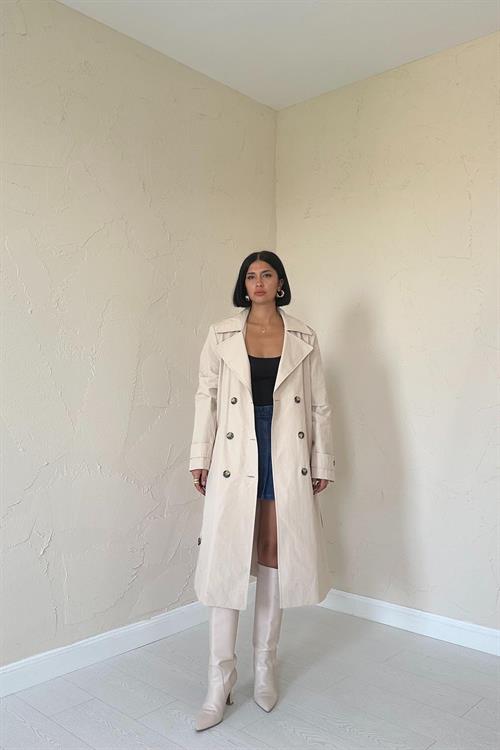 Wholesale Long Belt Trench Coat - Beige
