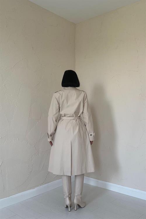 Wholesale Long Belt Trench Coat - Beige