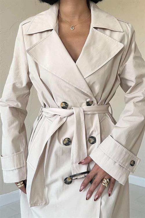 Wholesale Long Belt Trench Coat - Beige