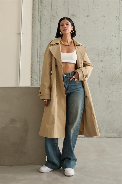 Wholesale Long Belt Trench Coat - Camel