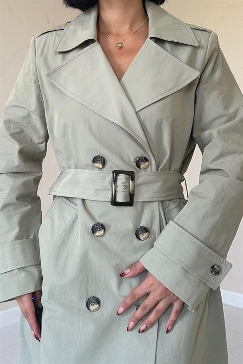 Wholesale Long Belt Trench Coat - Khaki
