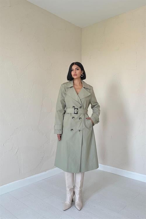 Wholesale Long Belt Trench Coat - Khaki