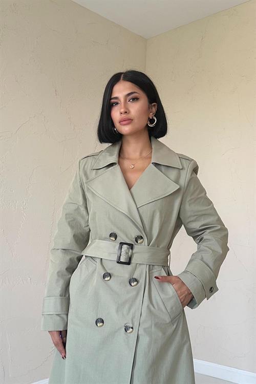 Wholesale Long Belt Trench Coat - Khaki