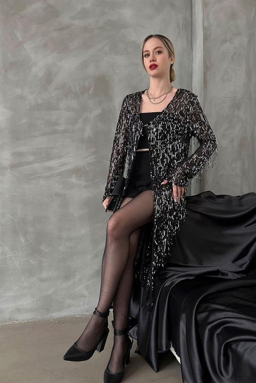 Long Wholesale Cardigan - Black Silver