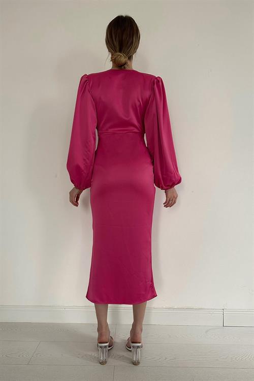 Wholesale Fuchsia V-Neck Satin Dress