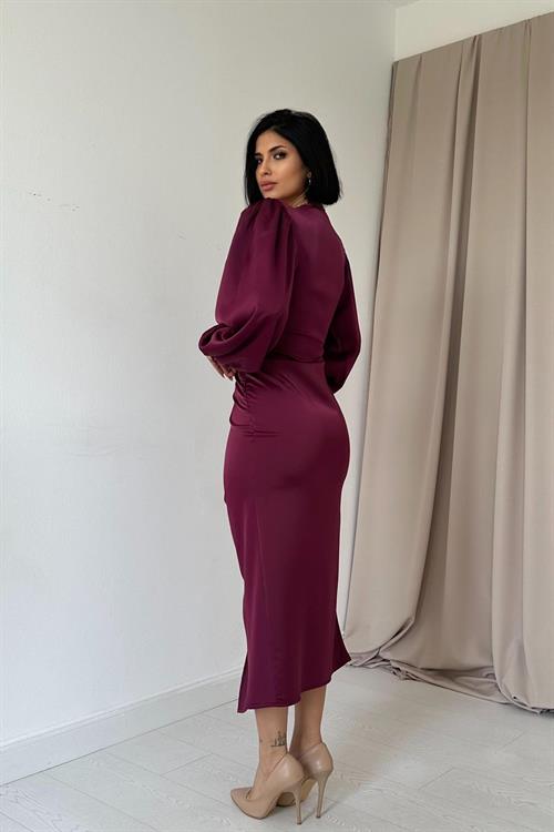 Wholesale Purple V-Neck Satin Dress