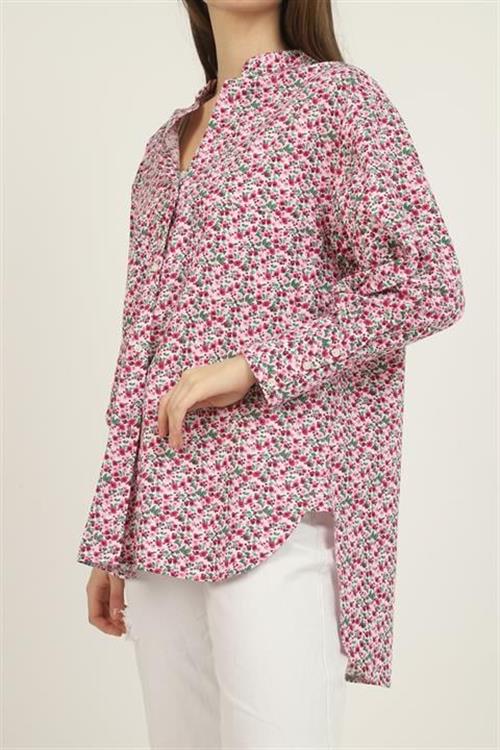 Wholesale V-Neck And Patterned Shirt - Red