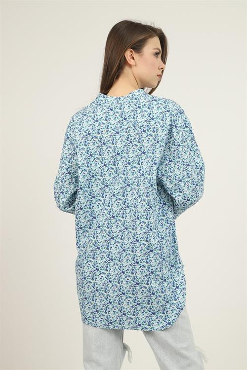 Wholesale V-Neck And Patterned Shirt - Blue