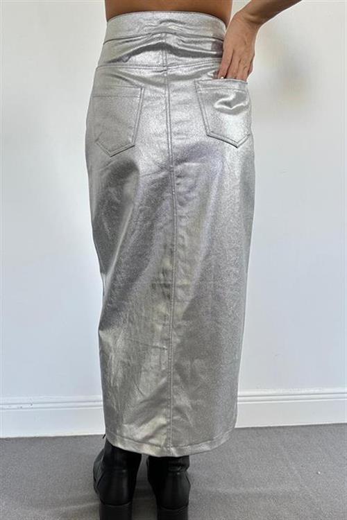 Wholesale Silver Foil Printed Skirt with Front Slit