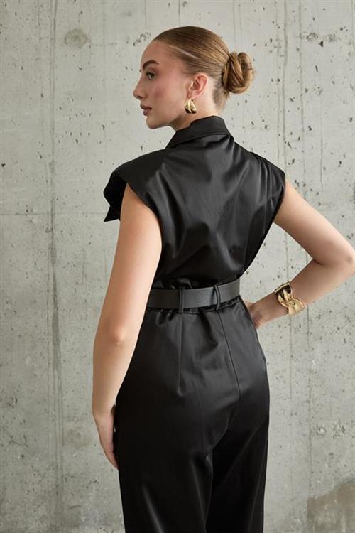 Wholesale Wadded Belt Jumpsuit - Black