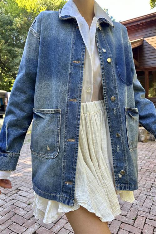 Wholesale Blue Distressed Denim Jacket