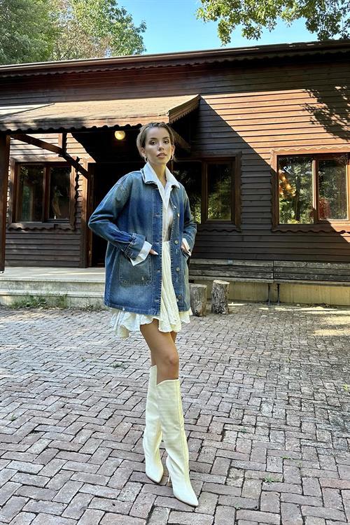 Wholesale Blue Distressed Denim Jacket