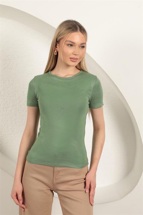 Viscose Fabric Basic T-Shirt-Khaki