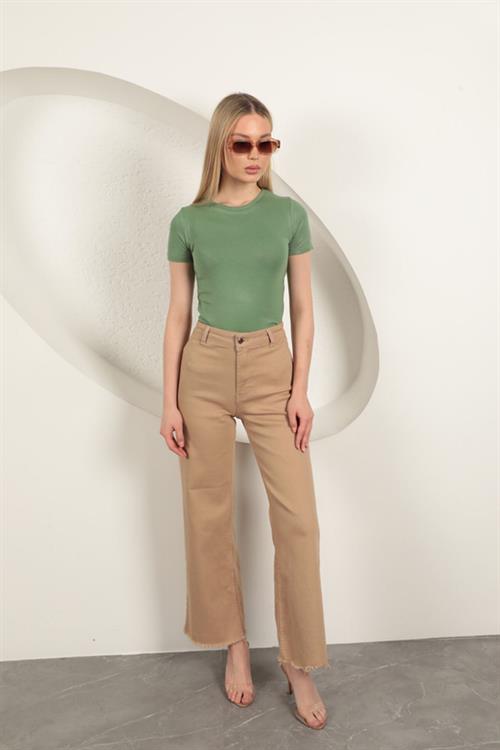 Viscose Fabric Basic T-Shirt-Khaki