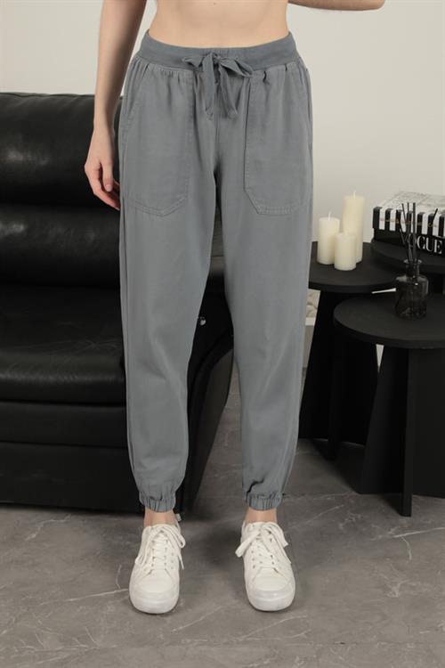 Kadın Elastik Paça Pantolon-Gri