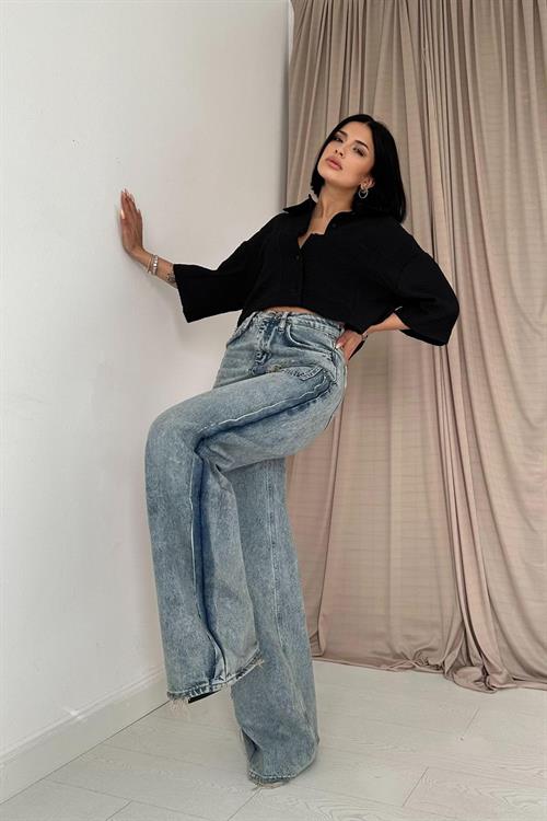 Toptan Kar Yıkama Yan Yırtmaçlı Jeans Pantolon