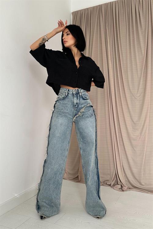 Toptan Kar Yıkama Yan Yırtmaçlı Jeans Pantolon