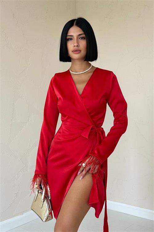 Wholesale Red Side Tie Satin Dress