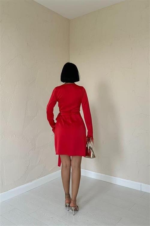 Wholesale Red Side Tie Satin Dress