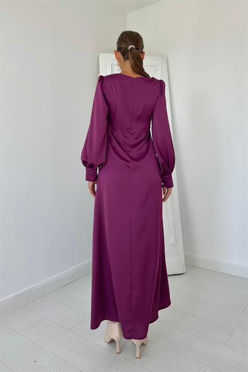 Wholesale Purple Satin Dress with Front Slit