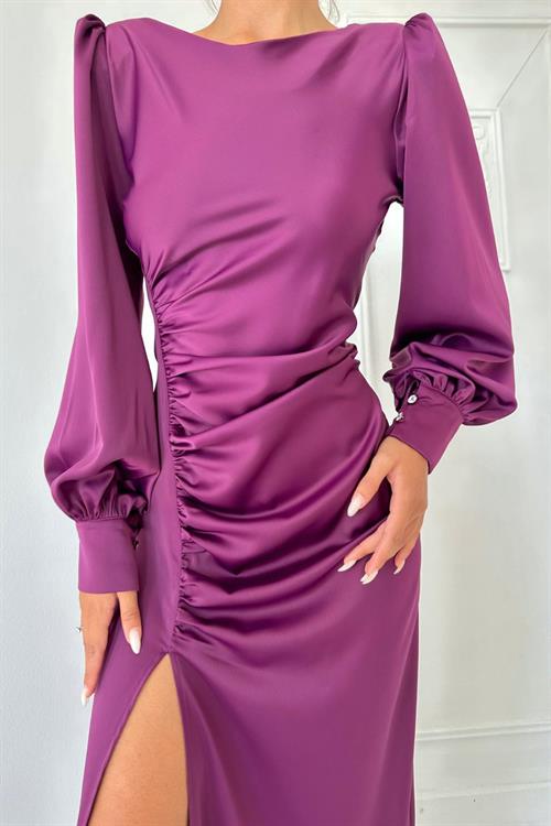 Wholesale Purple Satin Dress with Front Slit