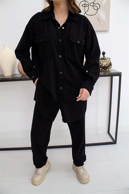 Wholesale Black Washed Shirt and Trousers Suit 
