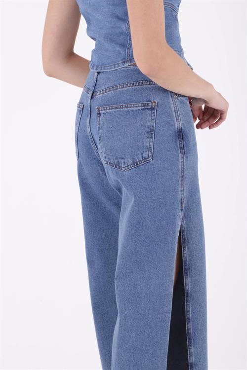 Yırtmaçlı Palazzo Kot Pantolon 7035-27-(26-31)