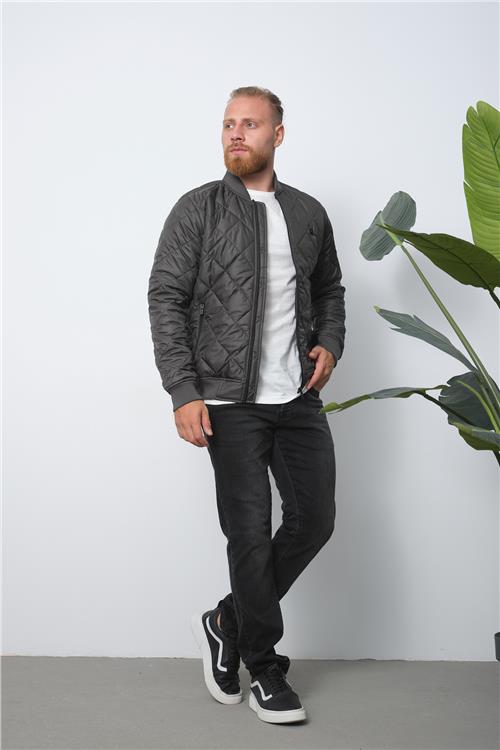 Wholesale Anthracite Diamond Pattern Sleeve Detail Pilot Jacket