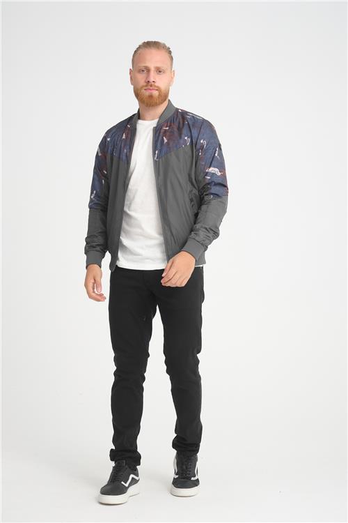 Wholesale Anthracite Patterned Pilot Collar Jersey Lined Spring Jacket