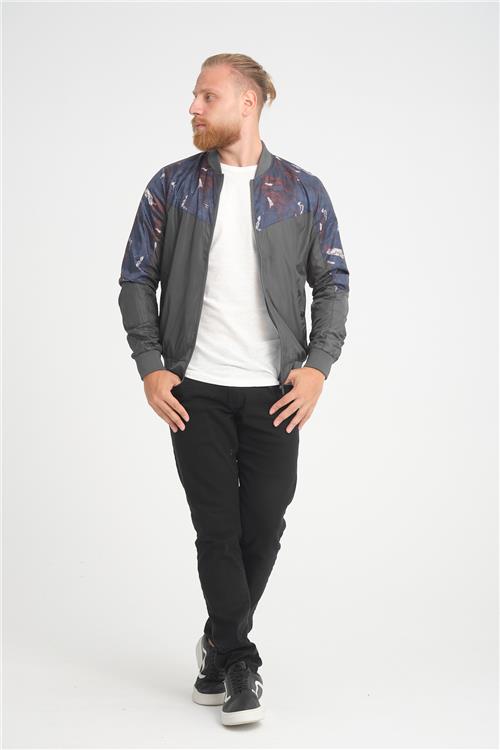 Wholesale Anthracite Patterned Pilot Collar Jersey Lined Spring Jacket