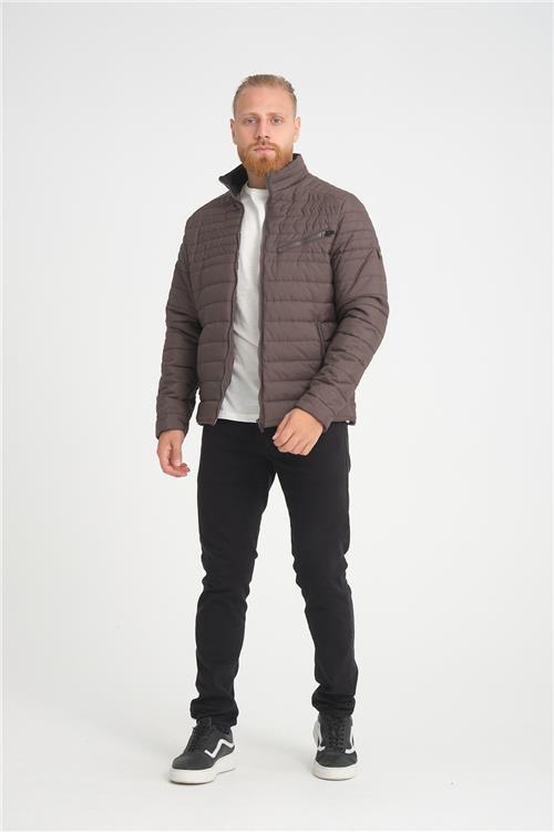 Wholesale Anthracite Chest Zipper Detail Stand Collar Jacket