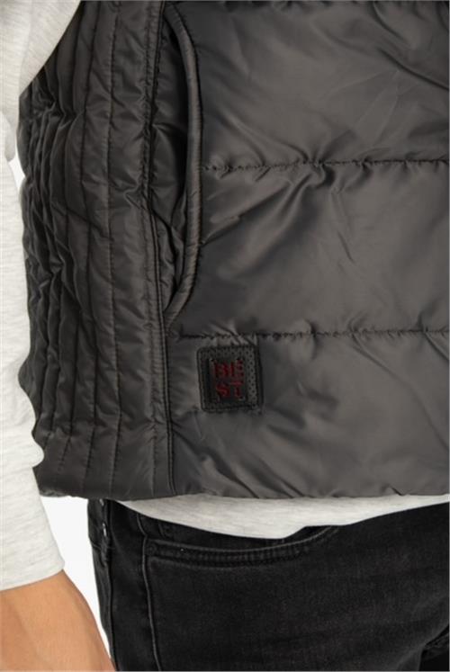 Wholesale Anthracite Hooded Jersey Lined Puffer Vest