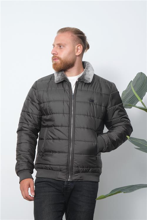 Wholesale Anthracite Fur Collar Puffer Coat