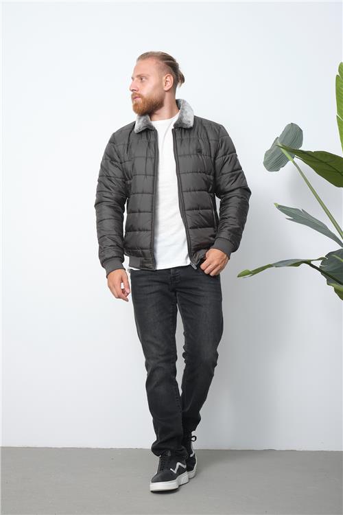 Wholesale Anthracite Fur Collar Puffer Coat