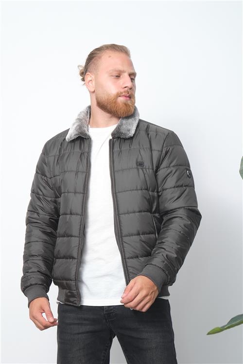 Wholesale Anthracite Fur Collar Puffer Coat