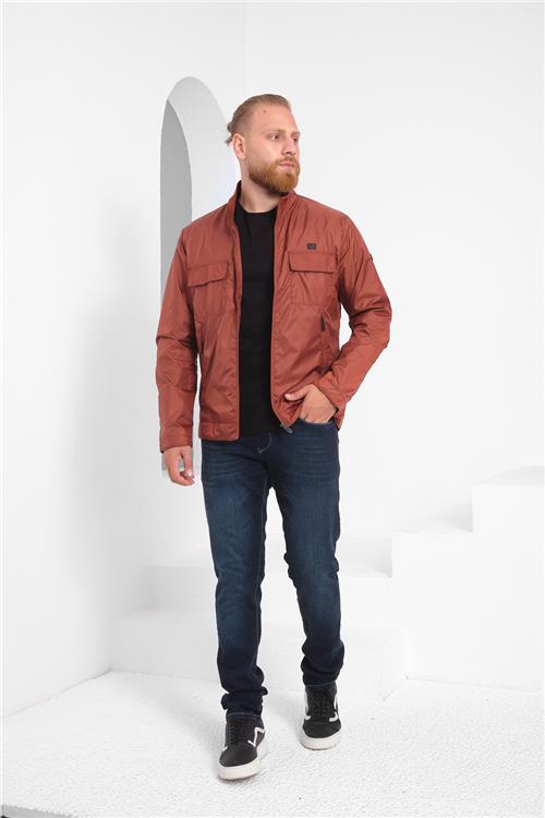 Wholesale Copper Stand Collar Pocketed Jersey Lined Spring Jacket